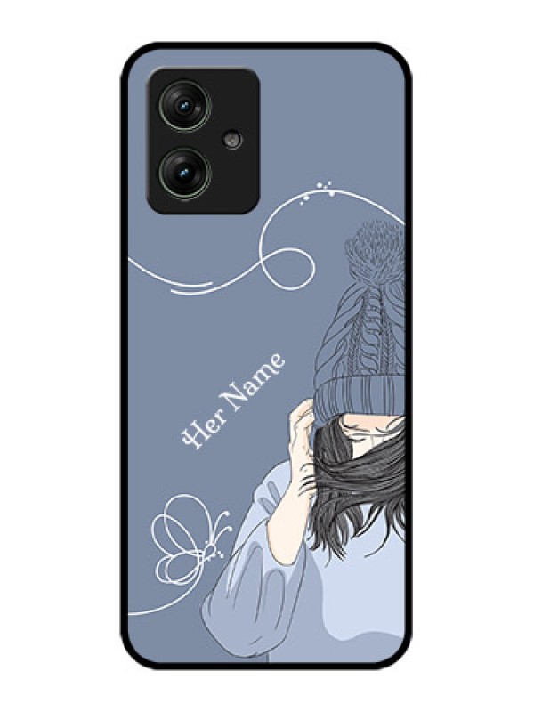Custom Motorola G64 5G Custom Glass Phone Case - Girl In Winter Outfit Design