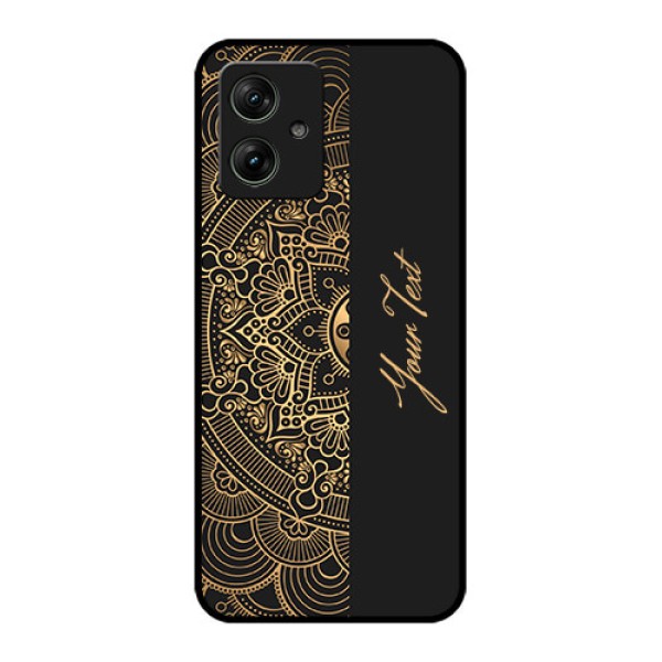 Motorola G64 5G Custom Glass Phone Case - Mandala Art With Custom Text Design