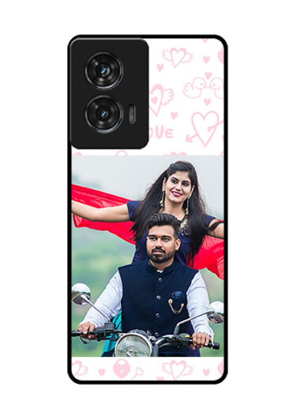Motorola G96 5G Custom Glass Phone Case - Pink Flying Heart Design