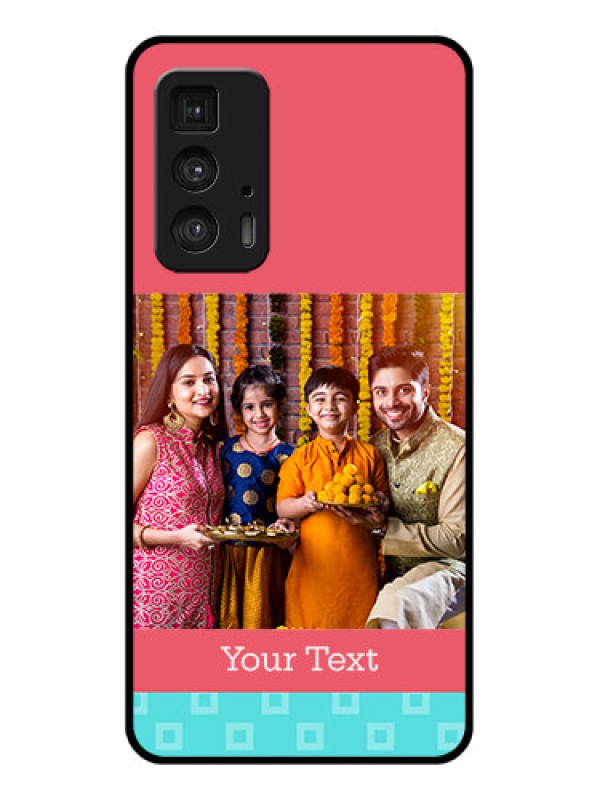 Custom Motorola Moto Edge 20 Pro Custom Glass Phone Case - Peach & Blue Color Design