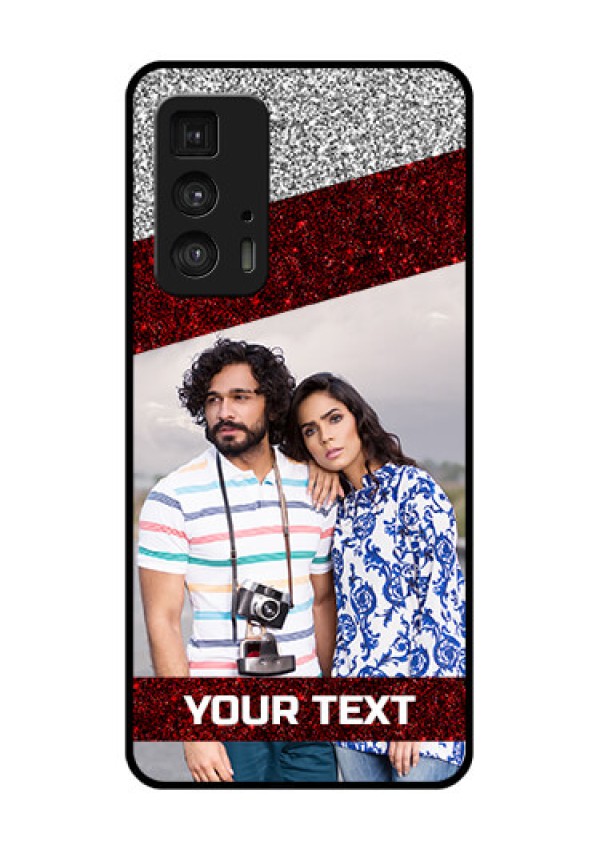 Motorola Moto Edge 20 Pro Custom Glass Phone Case - Image Holder With Glitter Strip Design