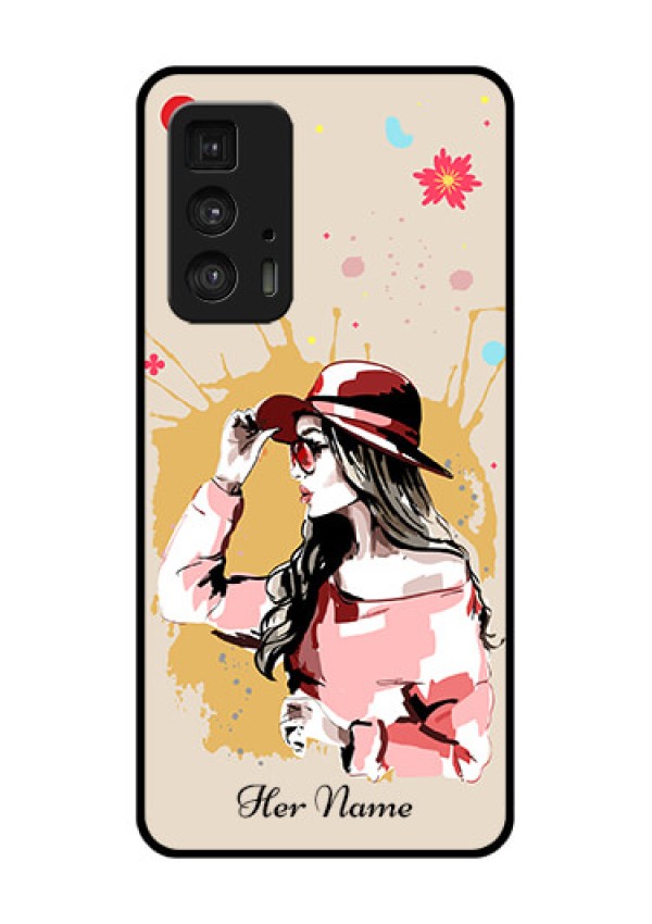 Motorola Moto Edge 20 Pro Custom Glass Phone Case - Women With Pink Hat Design