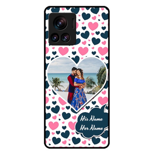 Motorola Moto Edge 30 Ultra Custom Glass Phone Case - Pink & Blue Heart Design Motorola Moto Edge 30 Ultra Custom Glass Phone Case - Pink & Blue Heart Design