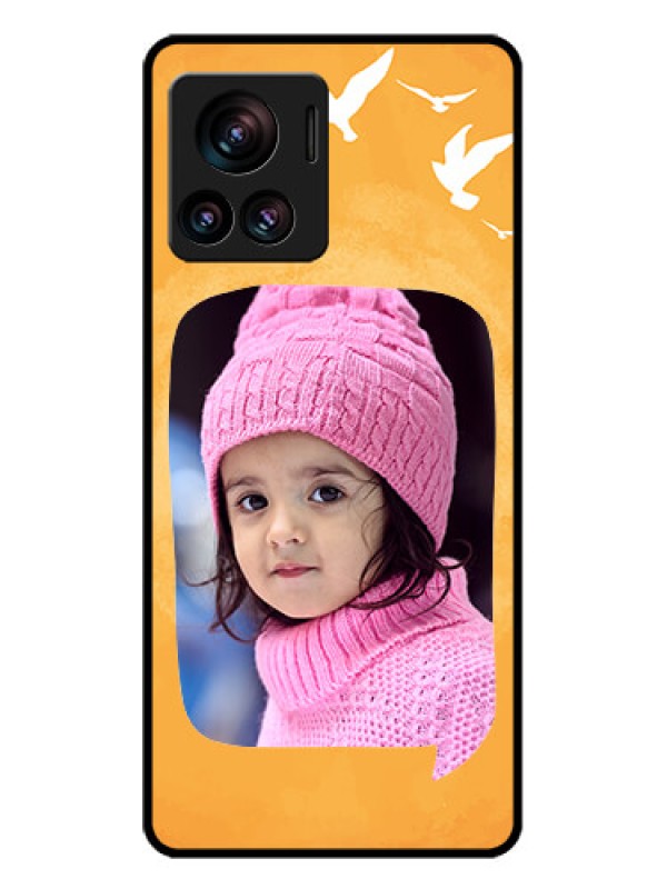 Custom Motorola Moto Edge 30 Ultra Custom Glass Phone Case - Water Color Design With Bird Icons