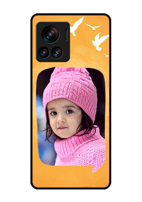 Motorola Moto Edge 30 Ultra Custom Glass Phone Case - Water Color Design With Bird Icons