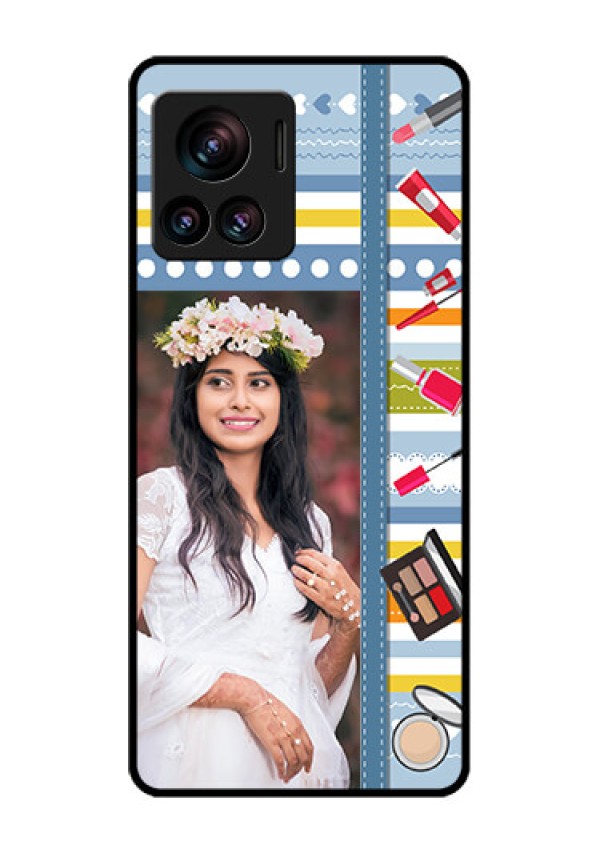 Motorola Moto Edge 30 Ultra Custom Glass Phone Case - Makeup Icons Design