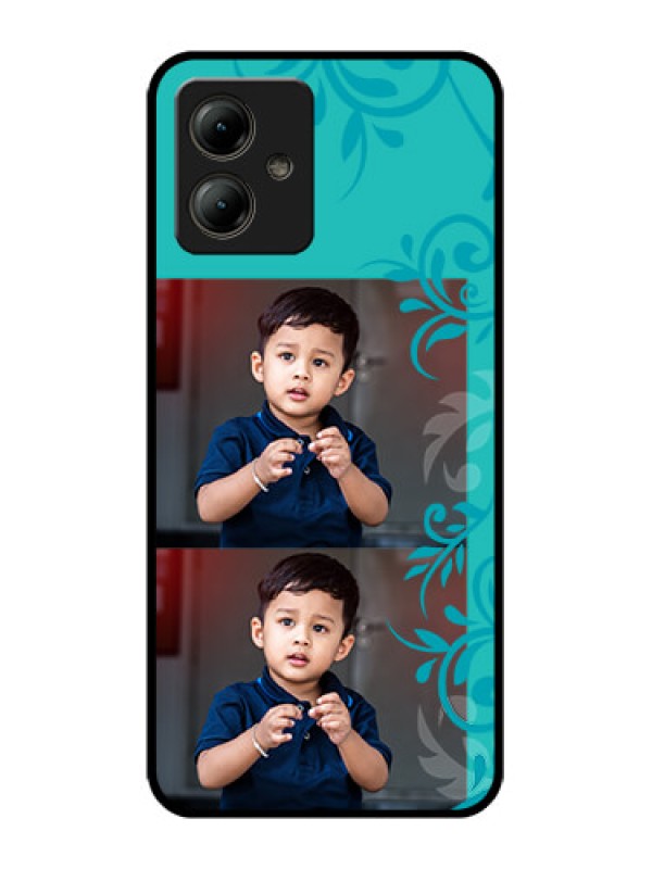 Custom Motorola Moto G14 Custom Glass Phone Case - With Photo And Green Floral Design