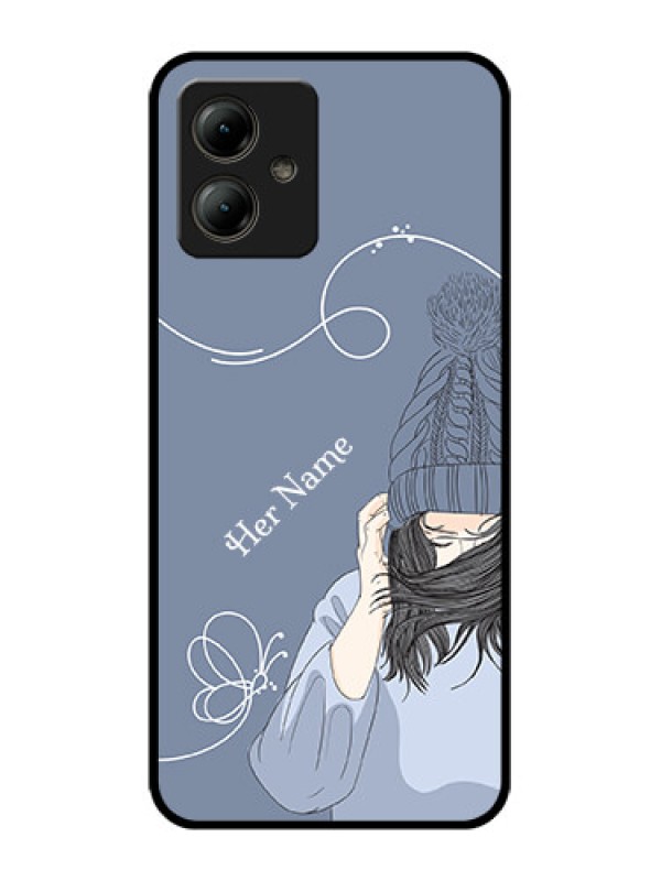 Custom Motorola Moto G14 Custom Glass Phone Case - Girl In Winter Outfit Design