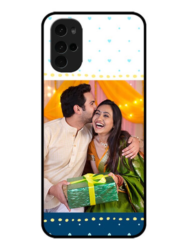 Custom Motorola Moto G22 Custom Glass Phone Case - White And Blue Abstract Design