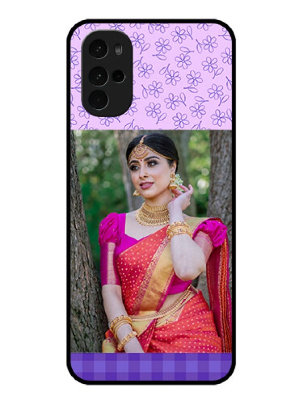 Custom Motorola Moto G22 Custom Glass Phone Case - Purple Floral Design