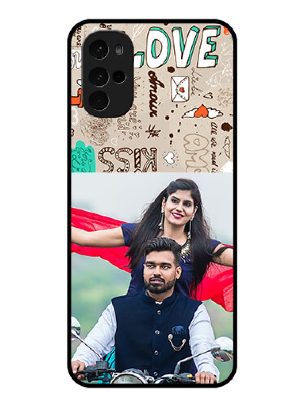 Custom Motorola Moto G22 Custom Glass Phone Case - Love Doodle Pattern