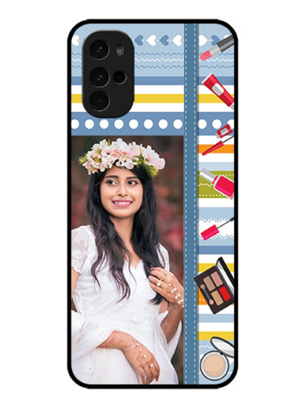 Custom Motorola Moto G22 Custom Glass Phone Case - Makeup Icons Design