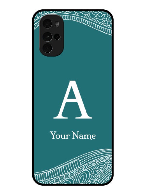 Custom Motorola Moto G22 Custom Glass Phone Case - Line Art Pattern With Custom Name Design