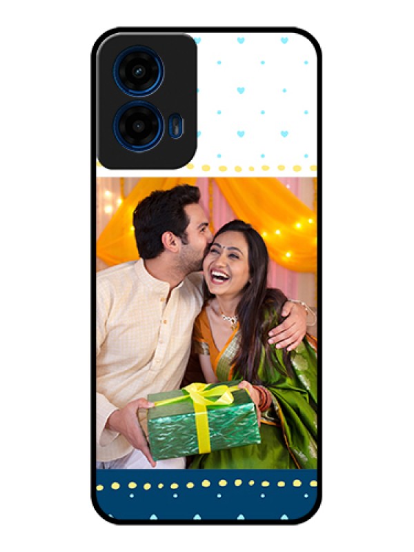 Custom Moto G45 5G Custom Glass Phone Case - White And Blue Abstract Design