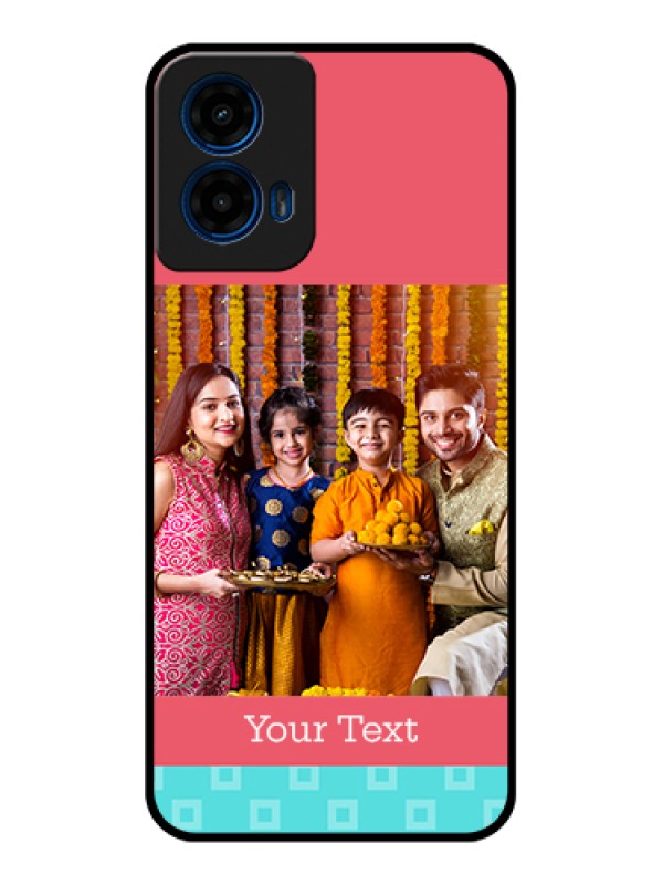 Custom Moto G45 5G Custom Glass Phone Case - Peach & Blue Color Design