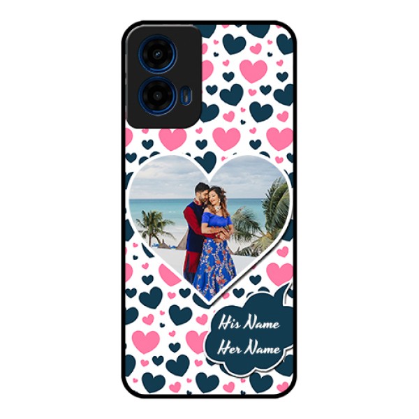 Moto G45 5G Custom Glass Phone Case - Pink & Blue Heart Design Moto G45 5G Custom Glass Phone Case - Pink & Blue Heart Design