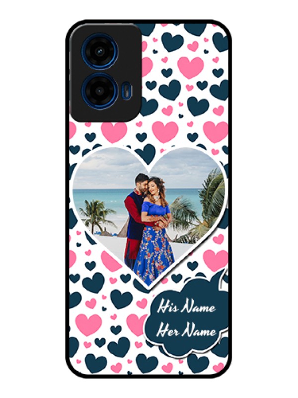 Custom Moto G45 5G Custom Glass Phone Case - Pink & Blue Heart Design