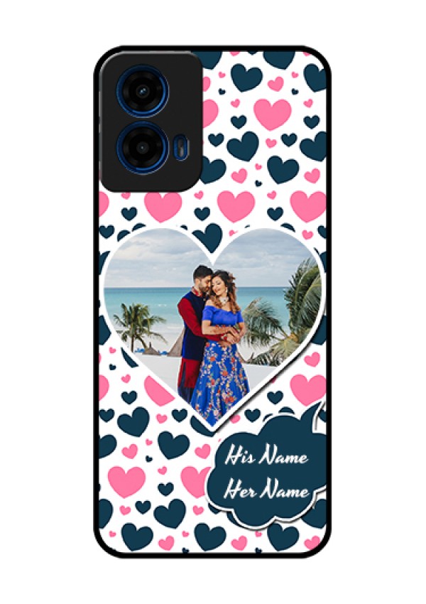 Moto G45 5G Custom Glass Phone Case - Pink & Blue Heart Design