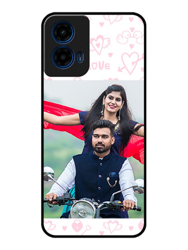 Custom Moto G45 5G Custom Glass Phone Case - Pink Flying Heart Design