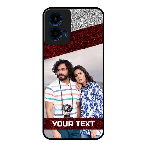 Moto G45 5G Custom Glass Phone Case - Image Holder With Glitter Strip Design Moto G45 5G Custom Glass Phone Case - Image Holder With Glitter Strip Design