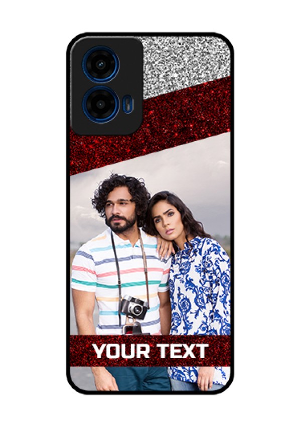 Moto G45 5G Custom Glass Phone Case - Image Holder With Glitter Strip Design