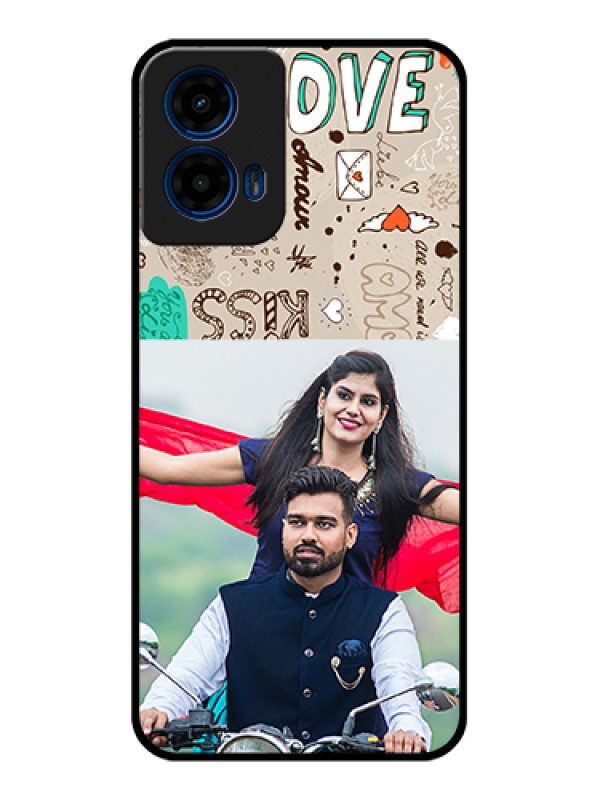 Custom Moto G45 5G Custom Glass Phone Case - Love Doodle Pattern