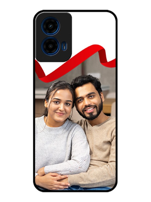 Custom Moto G45 5G Custom Glass Phone Case - Red Ribbon Frame Design