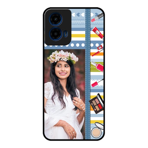 Moto G45 5G Custom Glass Phone Case - Makeup Icons Design