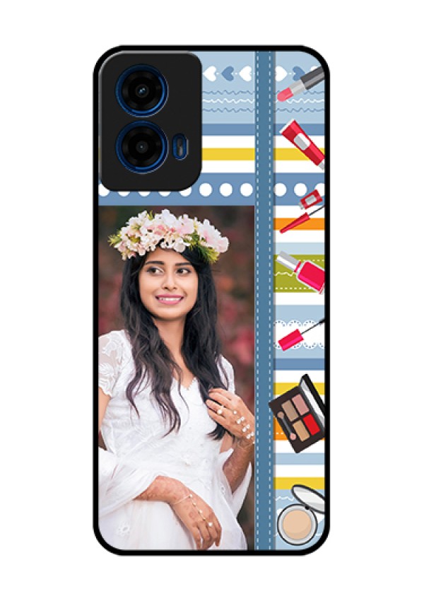 Moto G45 5G Custom Glass Phone Case - Makeup Icons Design