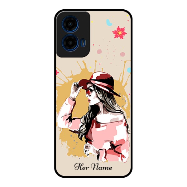 Moto G45 5G Custom Glass Phone Case - Women With Pink Hat Design Moto G45 5G Custom Glass Phone Case - Women With Pink Hat Design