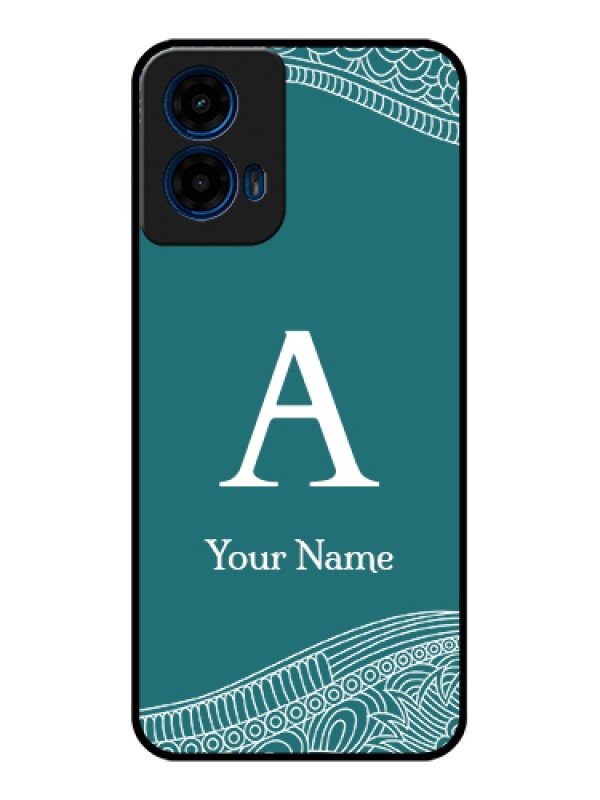 Custom Moto G45 5G Custom Glass Phone Case - Line Art Pattern With Custom Name Design