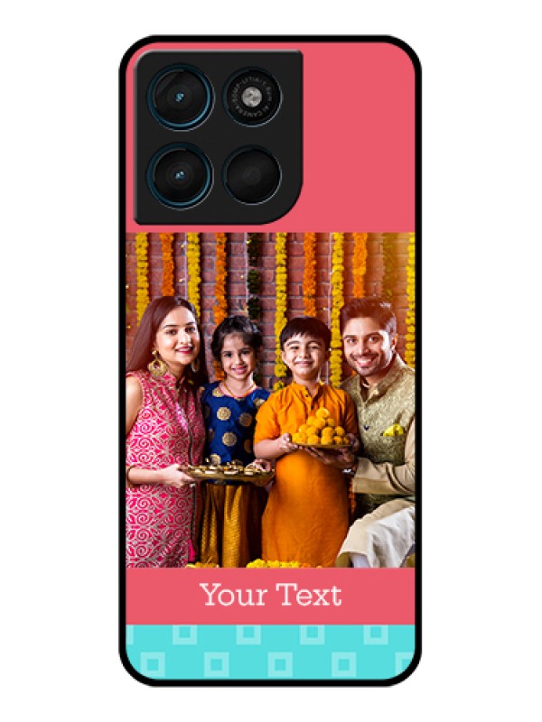 Custom Motorola Moto G57 Power Custom Glass Phone Case - Peach & Blue Color Design