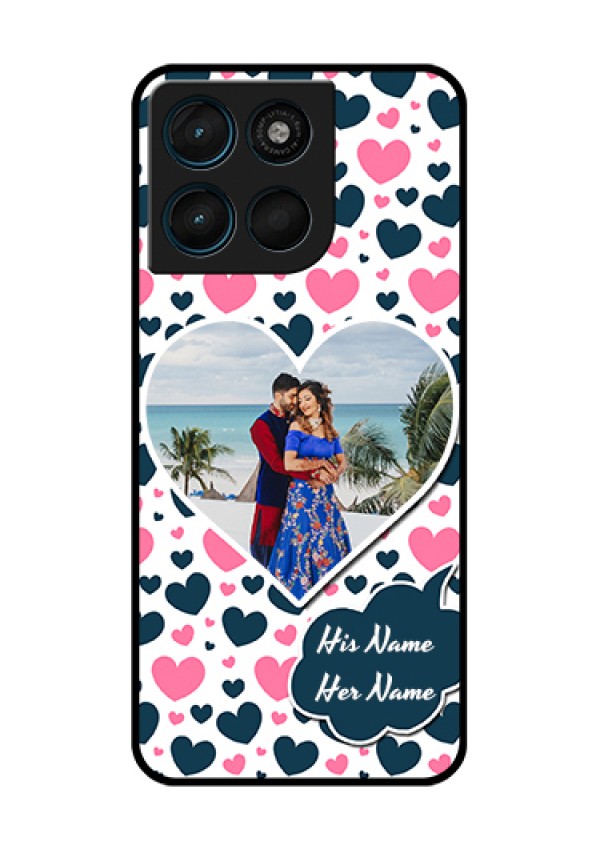 Motorola Moto G57 Power Custom Glass Phone Case - Pink & Blue Heart Design