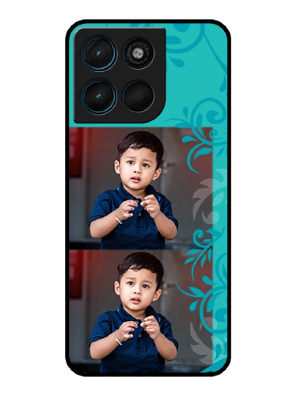 Custom Motorola Moto G57 Power Custom Glass Phone Case - With Photo And Green Floral Design