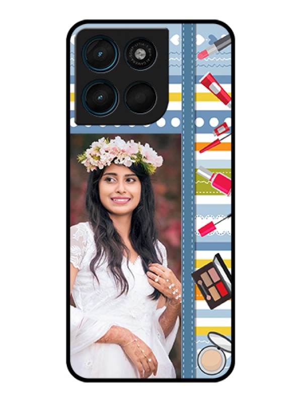 Custom Motorola Moto G57 Power Custom Glass Phone Case - Makeup Icons Design