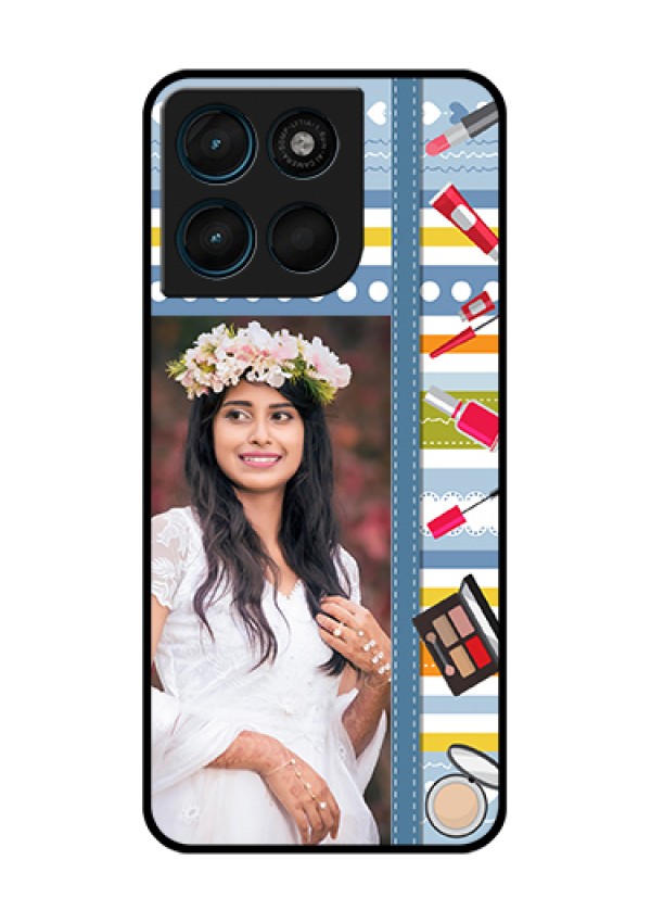 Motorola Moto G57 Power Custom Glass Phone Case - Makeup Icons Design