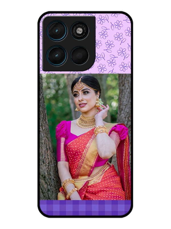 Custom Motorola Moto G67 Power Custom Glass Phone Case - Purple Floral Design