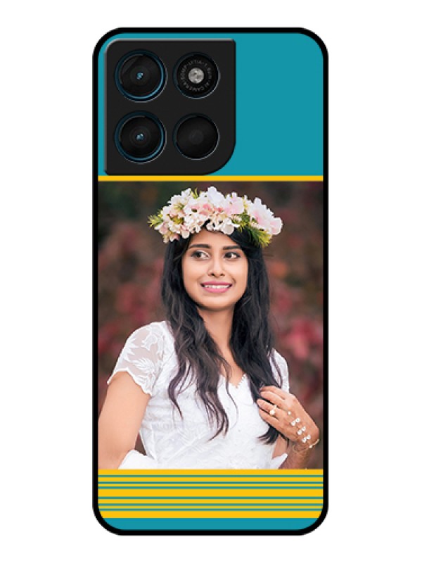 Custom Motorola Moto G67 Power Custom Glass Phone Case - Yellow & Blue Design