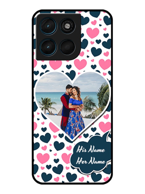 Custom Motorola Moto G67 Power Custom Glass Phone Case - Pink & Blue Heart Design