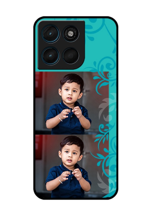 Motorola Moto G67 Power Custom Glass Phone Case - With Photo And Green Floral Design