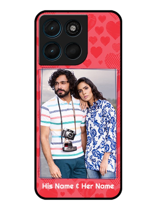 Custom Motorola Moto G67 Power Custom Glass Phone Case - With Red Heart Symbols Design