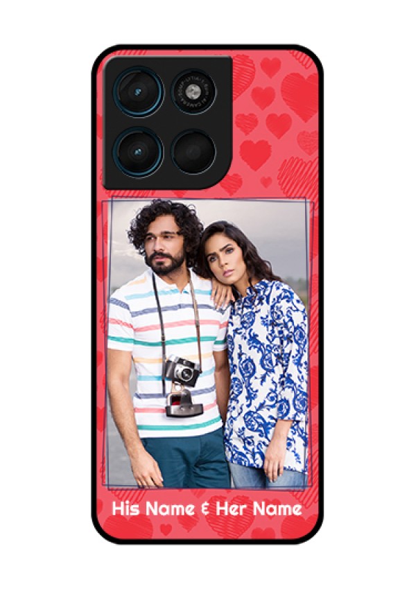 Motorola Moto G67 Power Custom Glass Phone Case - With Red Heart Symbols Design
