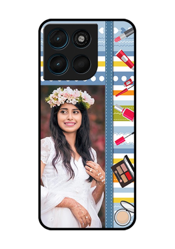 Motorola Moto G67 Power Custom Glass Phone Case - Makeup Icons Design