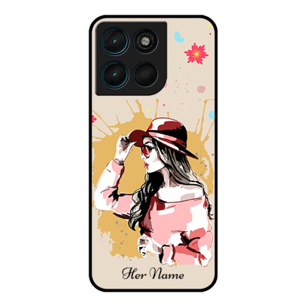 Motorola Moto G67 Power Custom Glass Phone Case - Women With Pink Hat Design Motorola Moto G67 Power Custom Glass Phone Case - Women With Pink Hat Design