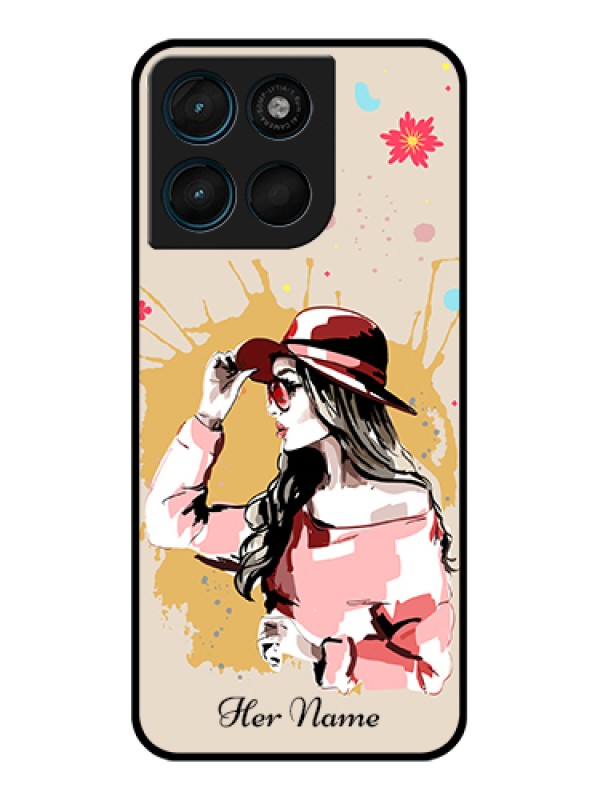 Custom Motorola Moto G67 Power Custom Glass Phone Case - Women With Pink Hat Design
