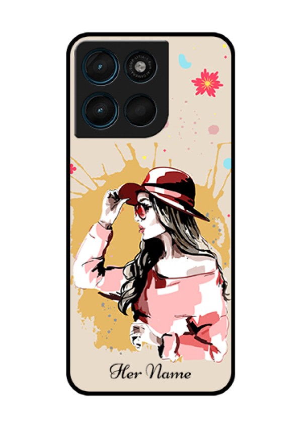 Motorola Moto G67 Power Custom Glass Phone Case - Women With Pink Hat Design