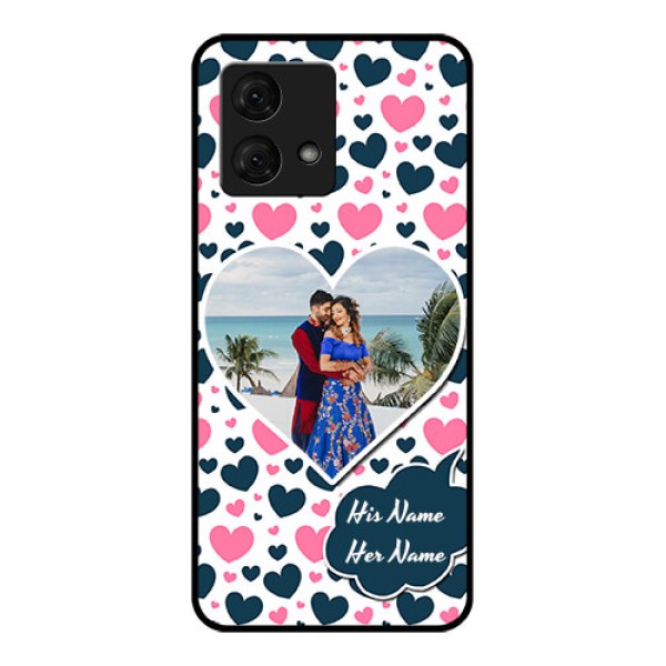 Motorola Moto G84 5G Custom Glass Phone Case - Pink & Blue Heart Design Motorola Moto G84 5G Custom Glass Phone Case - Pink & Blue Heart Design