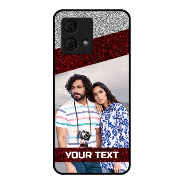 Motorola Moto G84 5G Custom Glass Phone Case - Image Holder With Glitter Strip Design Motorola Moto G84 5G Custom Glass Phone Case - Image Holder With Glitter Strip Design