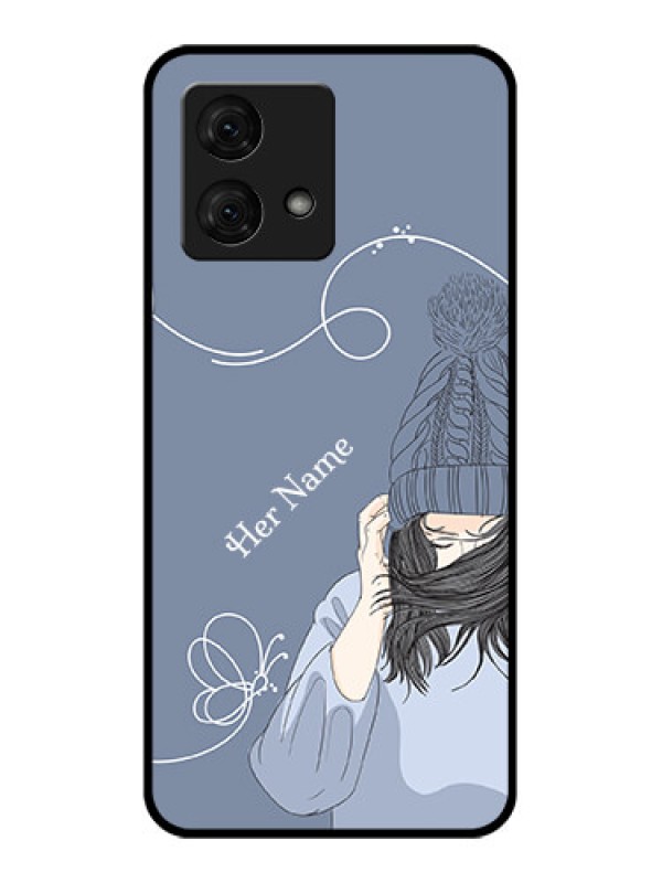 Custom Motorola Moto G84 5G Custom Glass Phone Case - Girl In Winter Outfit Design
