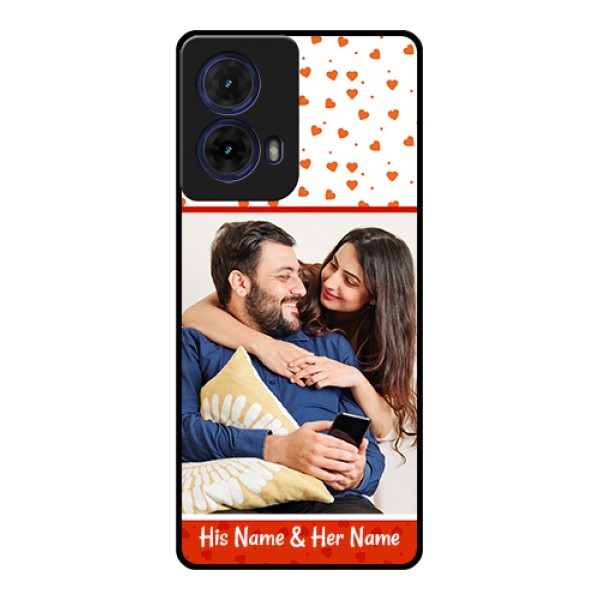 Moto G85 5G Custom Glass Phone Case - Orange Love Symbol Design Moto G85 5G Custom Glass Phone Case - Orange Love Symbol Design